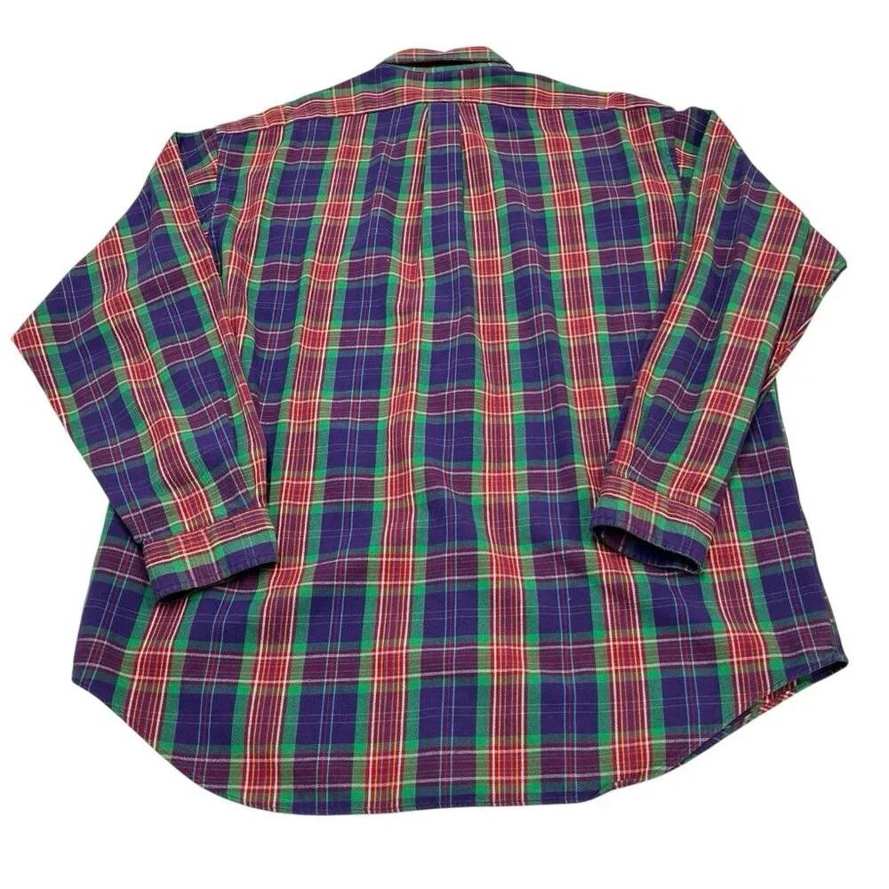 Polo Ralph Lauren Shirt Men XL Purple Green Plaid Button Down Shirt Logo‎ Preppy